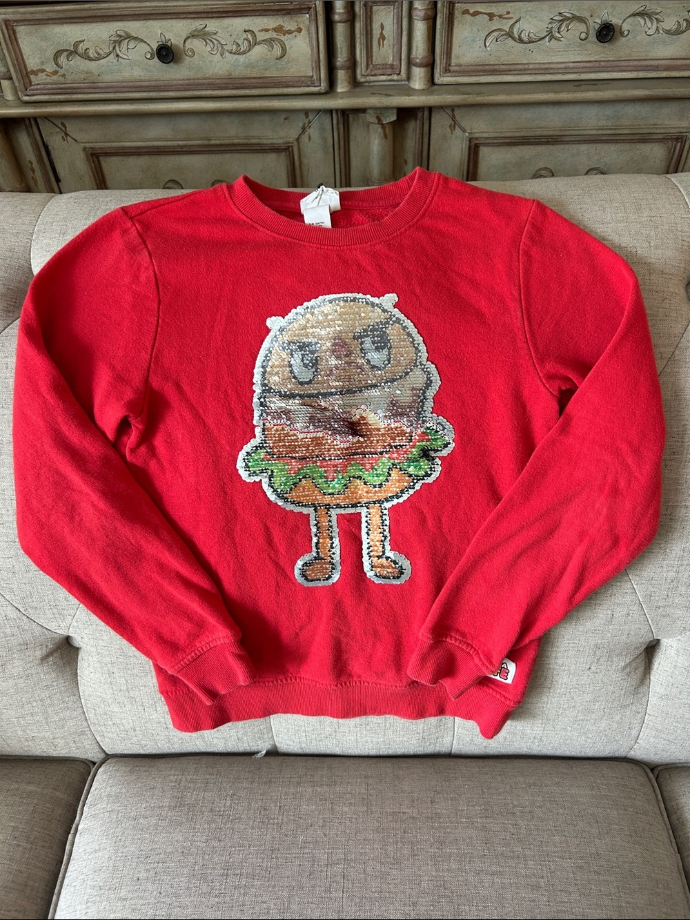 H&M Toca Life Red Reversible Sequin Burger Sweatshirt 🌹